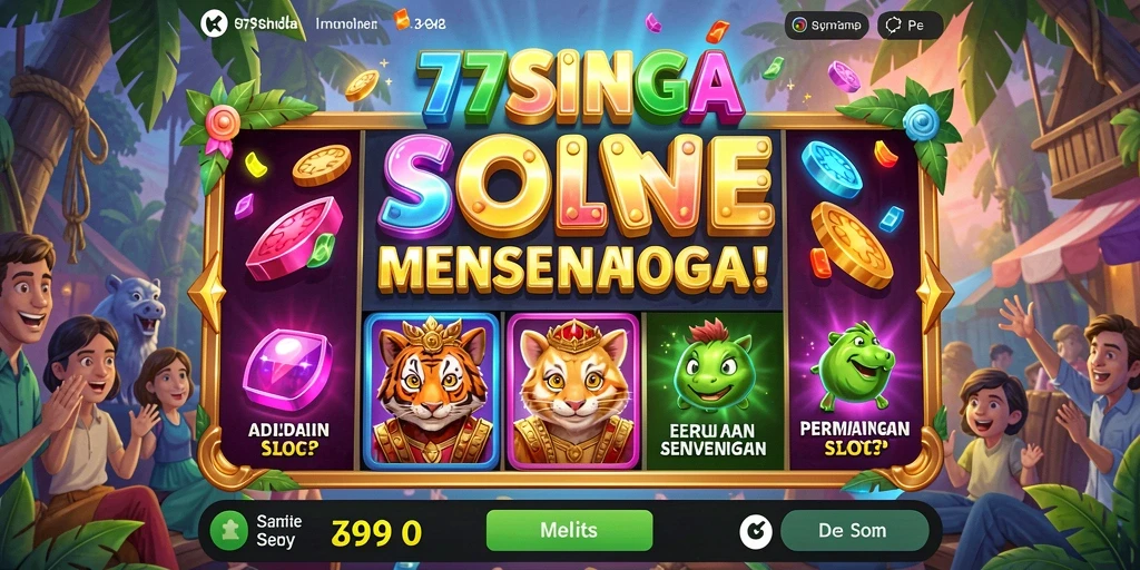 Tampilan utama gameplay 77SINGA yang penuh warna dan seru.