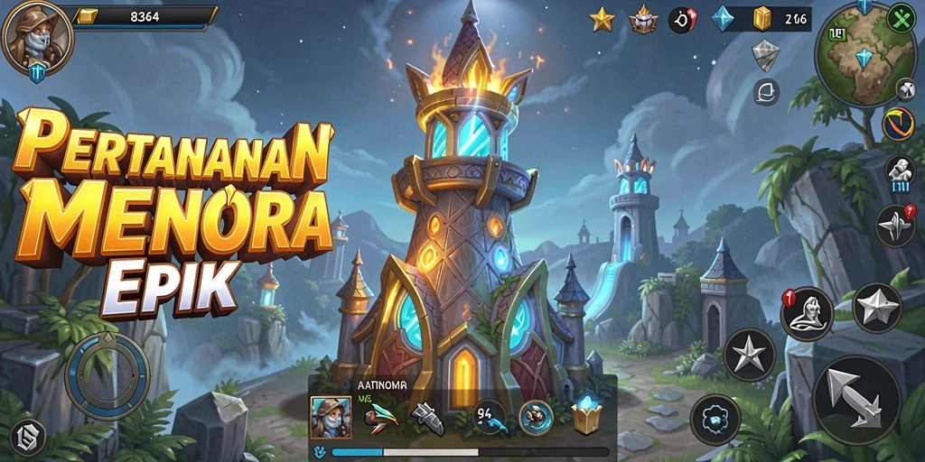 Tampilan gameplay menakjubkan dari 8364 yang penuh strategi Tower Defense.