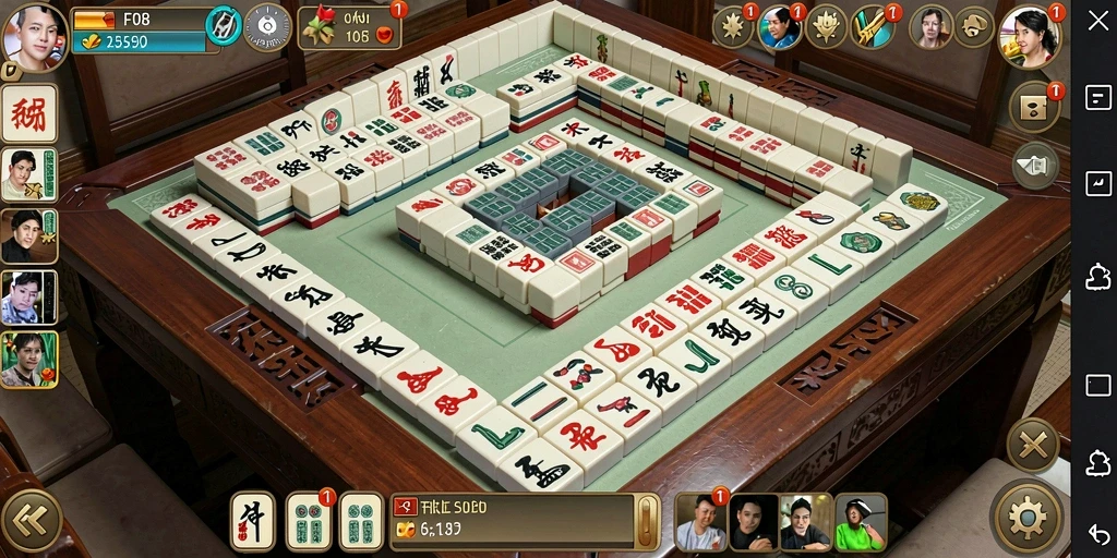 Screenshot permainan F08 menampilkan tampilan menarik dari gameplay Mahjong.