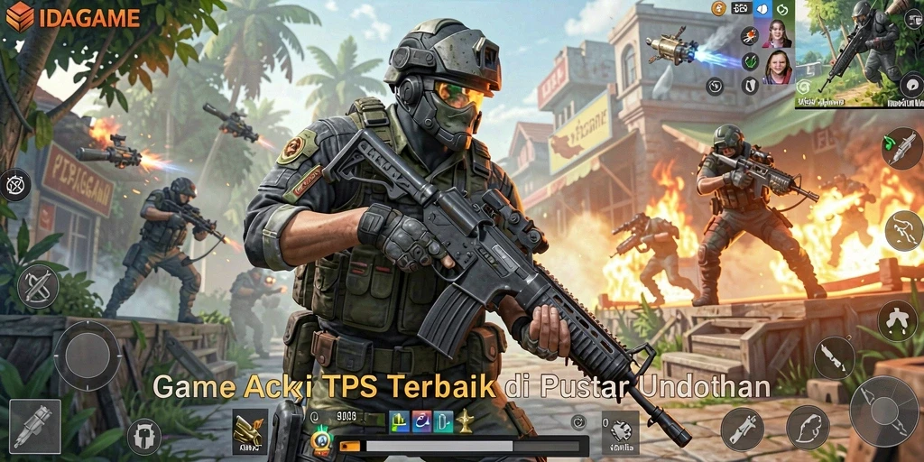 Tangkapan layar IDAGAME menampilkan aksi pertempuran seru dalam TPS.