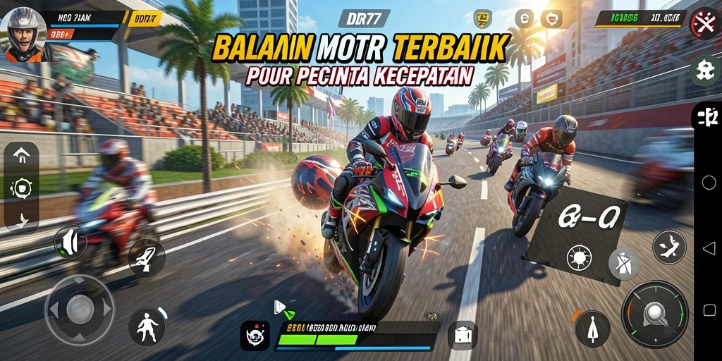 Screenshot gameplay IDR77 dengan aksi balapan motor yang mendebarkan.