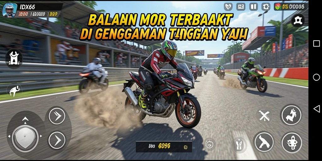 Tampilan gameplay menegangkan balapan motor di IDX66.