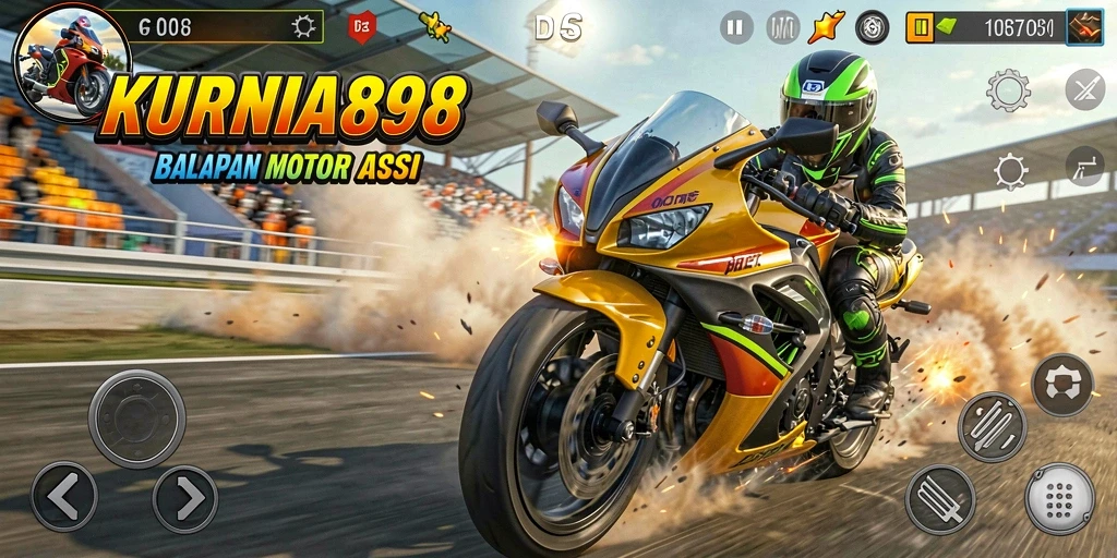 Tampilan gameplay menarik dari KURNIA898 saat balapan motor.