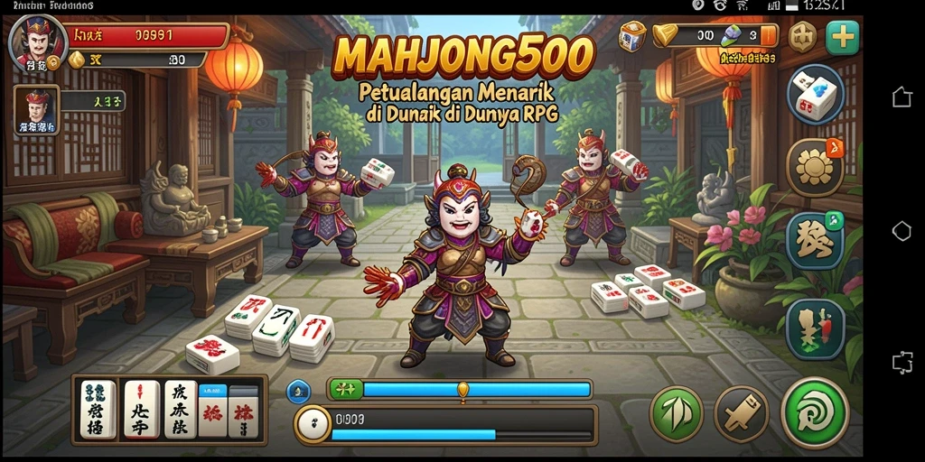 Tampilan gameplay menarik dari MAHJONG500 dengan elemen RPG.