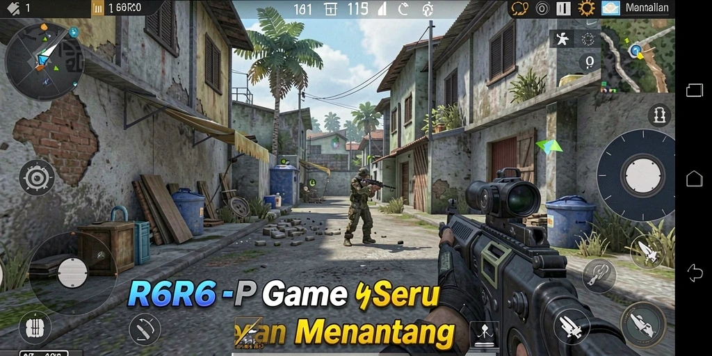 Screenshot menunjukkan aksi mendebarkan dalam game FPS R6R6.