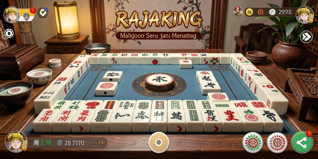 Tangkapan layar utama RAJAKING menampilkan gameplay Mahjong yang menarik.