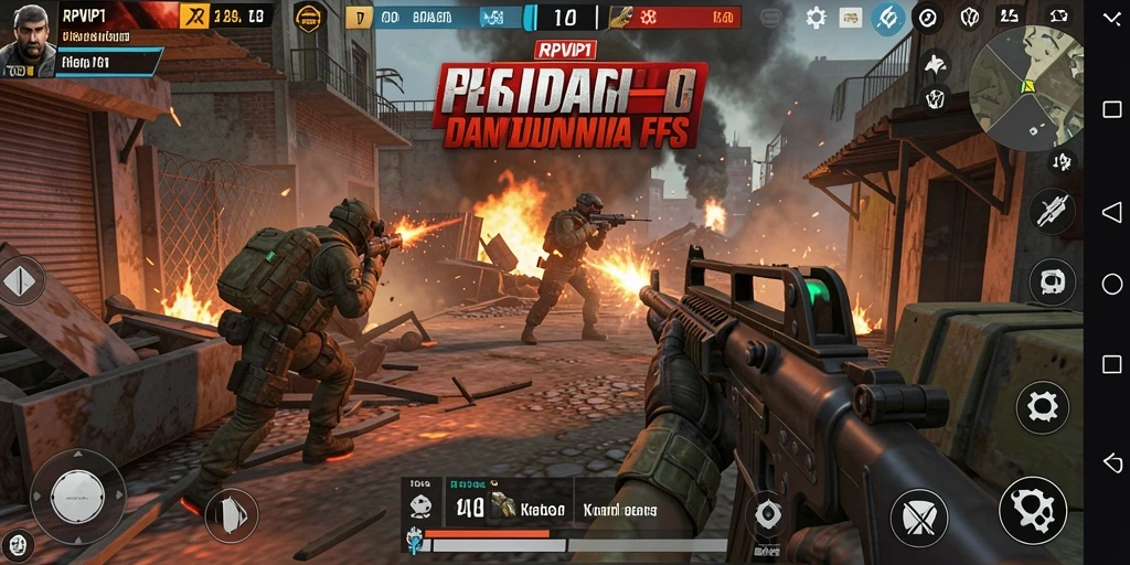 Screenshot menunjukkan aksi intense dalam pertempuran FPS.